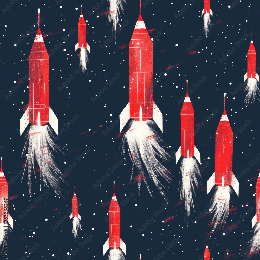 Poster A dynamic image of rockets soaring through the sky. Suitable for various themed designs