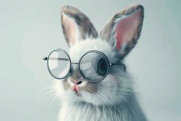 Close up of a rabbit wearing glasses, perfect for educational or quirky designs - obrazy, fototapety, plakaty