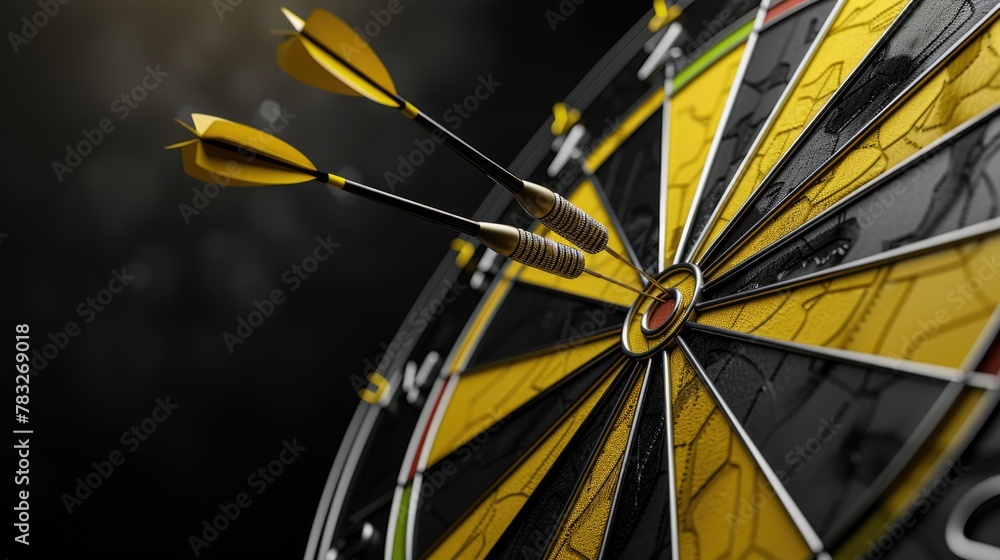 Poster close up shot of a dart hitting a target, perfect for illustrating success and achievement