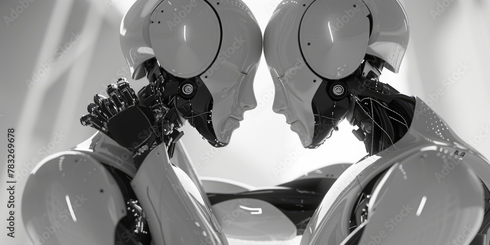 Poster A couple of robots standing together. Perfect for technology concepts