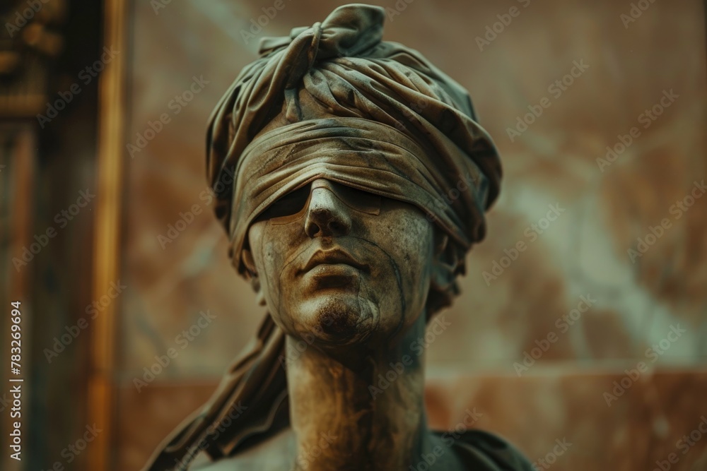 Poster Statue of a man with a blindfold on his face, suitable for various concepts and projects