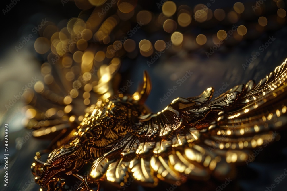 Poster detailed view of a golden bird statue, perfect for adding elegance to any project