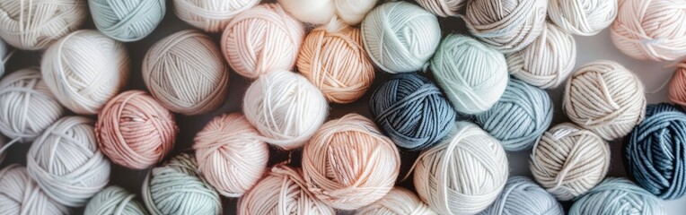 Colorful yarn balls arranged neatly
