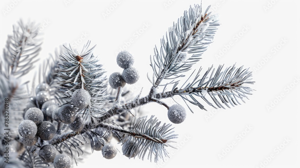 Poster close up of a tree branch covered in frost, perfect for winter themes