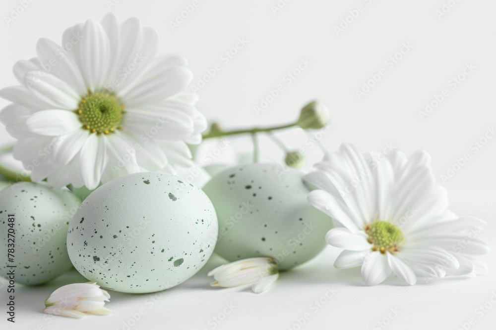 Poster a close up of a bunch of eggs with flowers, perfect for spring themes
