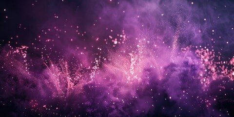 A vibrant display of purple and pink fireworks lighting up the night sky. Perfect for celebrations and events - obrazy, fototapety, plakaty