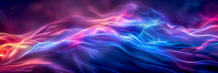 Fototapeta na wymiar Vibrant Abstract Ethereal Waves with Neon Colors on Dark Background