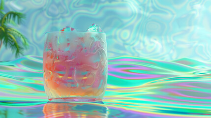  A neon background with a summer cocktail 
