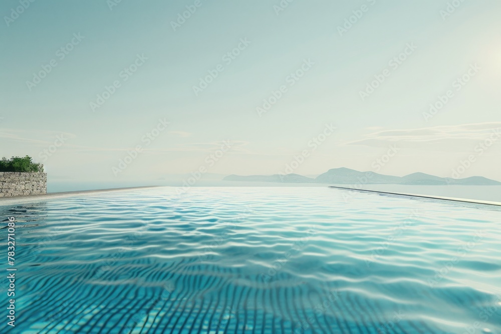 Aufkleber a serene view of the ocean from an empty swimming pool. ideal for travel and vacation concepts