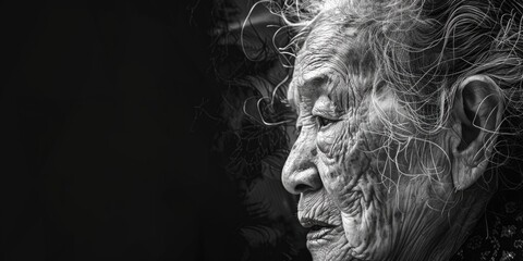 A black and white photo of an old woman, suitable for various projects