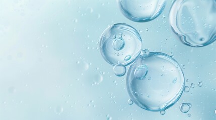 Minimalist, transparent cells floating on a light blue background, surrounded by small cells and bubbles, clean, the whole scene is a soft tone, full of vibrant atmosphere