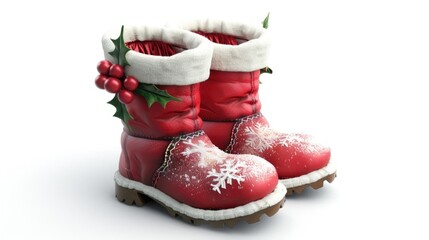 A pair of red boots with snow on them. Perfect for winter and holiday themes