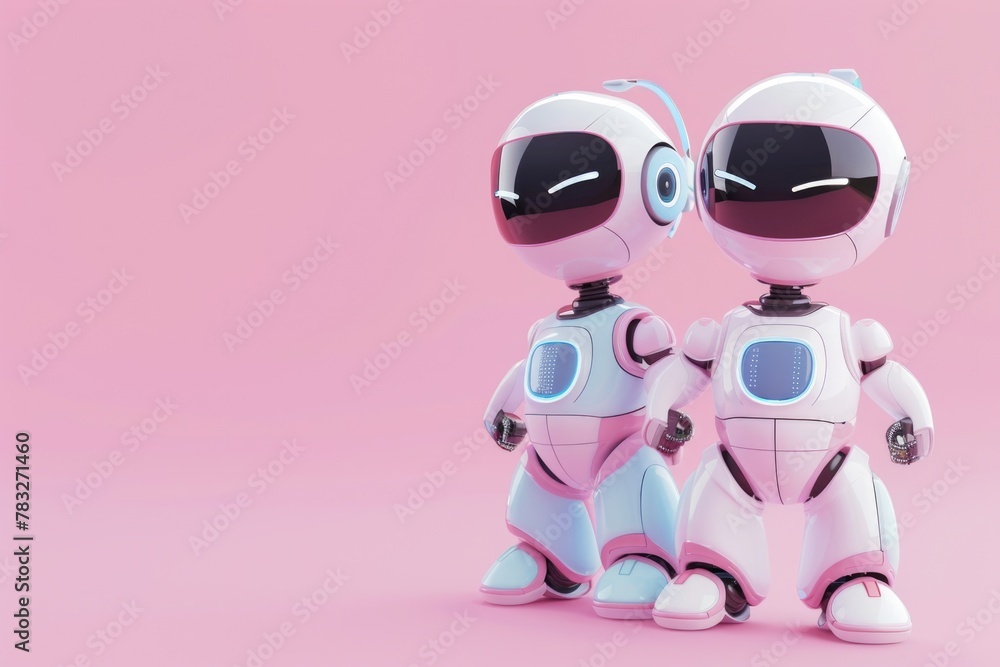 Poster A couple of robots standing side by side. Ideal for technology concepts