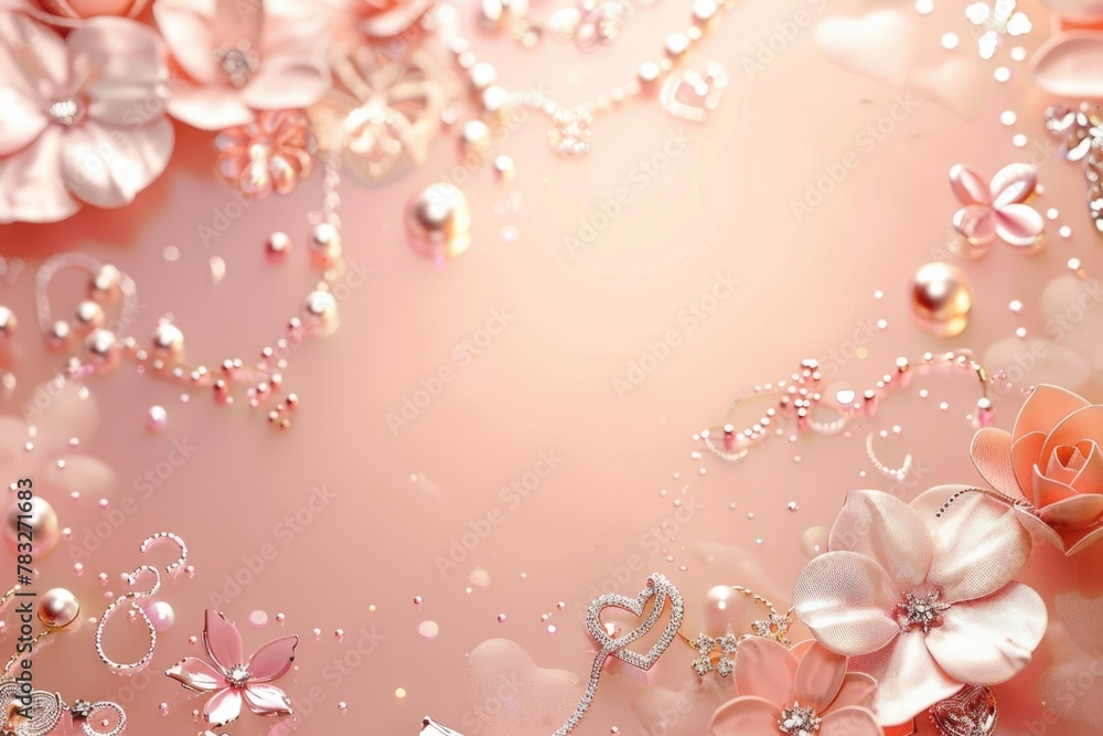 Aufkleber a beautiful pink background adorned with flowers and pearls. perfect for adding a touch of elegance 