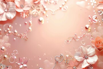 A beautiful pink background adorned with flowers and pearls. Perfect for adding a touch of elegance to any project