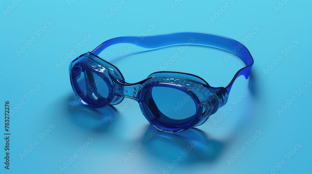 Poster goggles placed on a vibrant blue background, suitable for various concepts