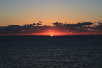 sunset over the sea with cloudy sky