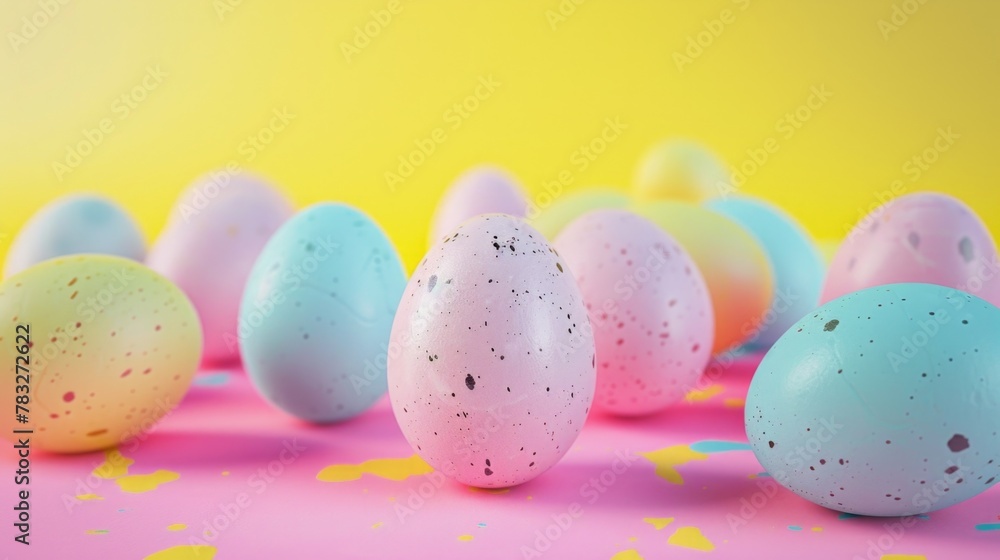 Poster a group of eggs placed on a pink surface. suitable for food and cooking concepts