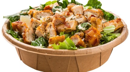 Fresh and delicious chicken salad with crispy lettuce and savory parmesan cheese. Perfect for healthy eating concept