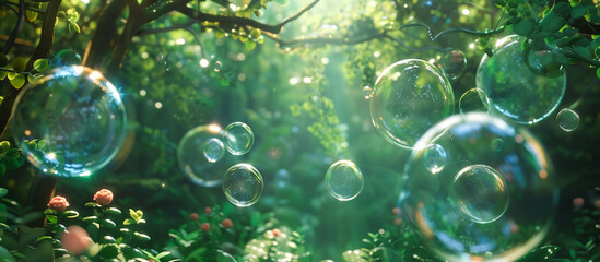 bubbles soap in the park. summer vacation concept background