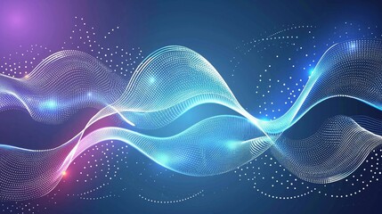 Digital technology background, wave with many dots and particles.