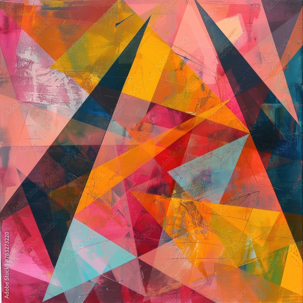 Poster abstract composition of overlapping triangles in vibrant colors