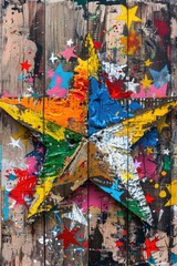 A painting of a star on a wooden wall. Suitable for rustic or celestial themed designs