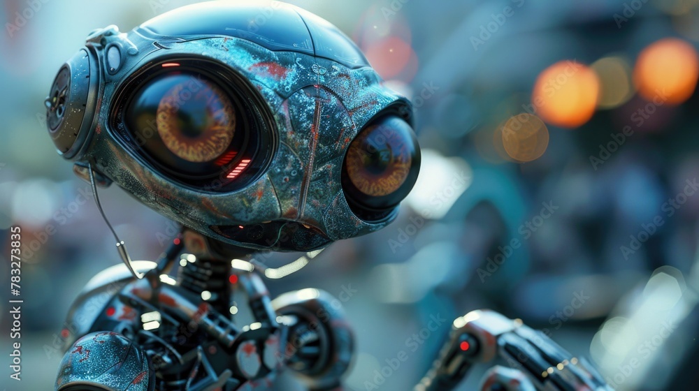 Aufkleber Close up of a robot with a camera attached to its head. Ideal for technology and surveillance concepts