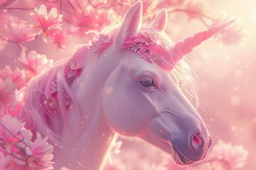 A beautiful white horse adorned with pink flowers. Ideal for equestrian and nature-themed designs