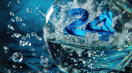 Glass bowl filled with water and blue numbers, versatile image for various concepts - Powered by Adobe