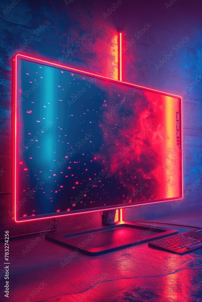 Poster A computer monitor resting on a wooden desk. Suitable for technology and workspace concepts