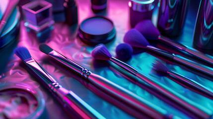 Beauty salon kit, purple and cyan colors, Generative AI