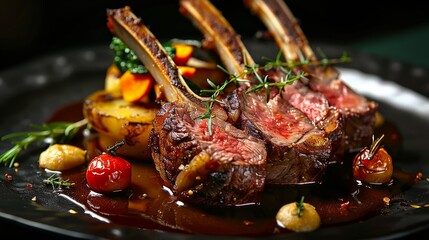Sizzling rack of lamb invoking rustic elegance on a plate