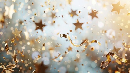 Festive image with gold stars and confetti, perfect for party invitations or event promotions - Powered by Adobe