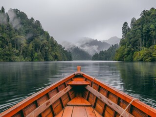 Boat sailing on water with trees in background