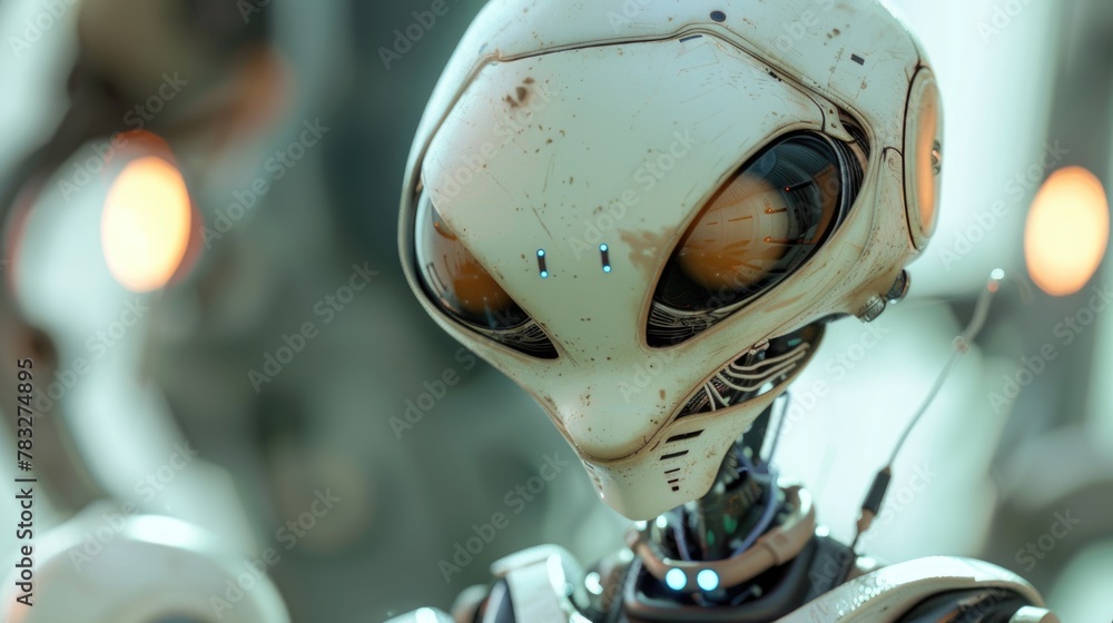 Poster Close up of a robot's head, perfect for tech and science concepts