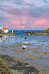 Sauzon in Brittany, the typical harbor with boats and lighthouse
- 783275069