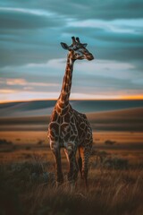 Eine Giraffe in ihrem natürlichen Lebensraum - obrazy, fototapety, plakaty