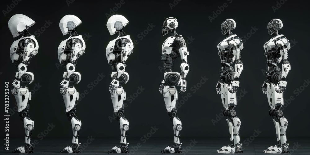 Poster A group of robots standing next to each other. Perfect for technology concepts