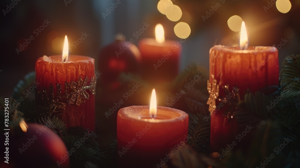 Aufkleber A close up of a group of lit candles. Ideal for adding warmth and ambiance to any project