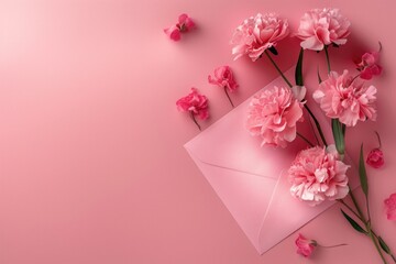Pink envelope with delicate flowers, suitable for various occasions