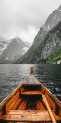 Wooden boat floating on top of a lake