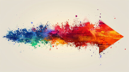 Freccia arcobaleno su sfondo neutro, graffiti spruzzo di inchiostro