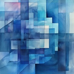 Watercolor abstract constructivist art Varying shades of blue - obrazy, fototapety, plakaty