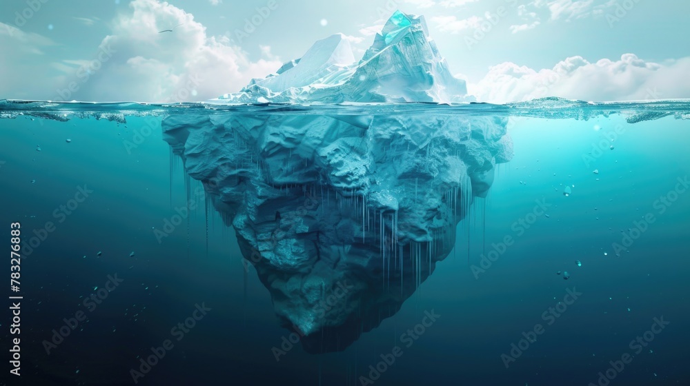 Poster An iceberg floating in the middle of the ocean. Suitable for environmental or climate change concepts