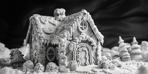 A black and white photo of a ginger house, suitable for various design projects