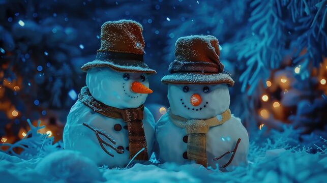 A cute image of two snowmen standing side by side. Perfect for winter themed designs