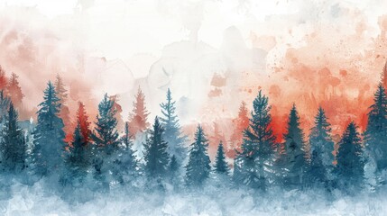 A serene watercolor painting of a forest at sunset. Perfect for nature lovers and art enthusiasts