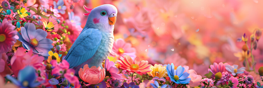 Parrot in a Field of Flowers

