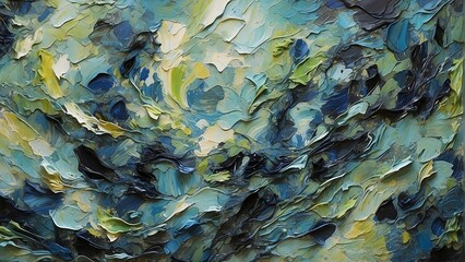 Abstract background, impressionist style, blue, black and green colors